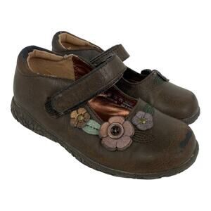 TKS Girls Donna Mary Janes Brown Shoes size 8 22312 3D Flowers
